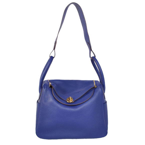 High Quality Replica Hermes Lindy 30CM Havanne Handbags 1057 Dark Blue Leather Golden Hardware - Click Image to Close